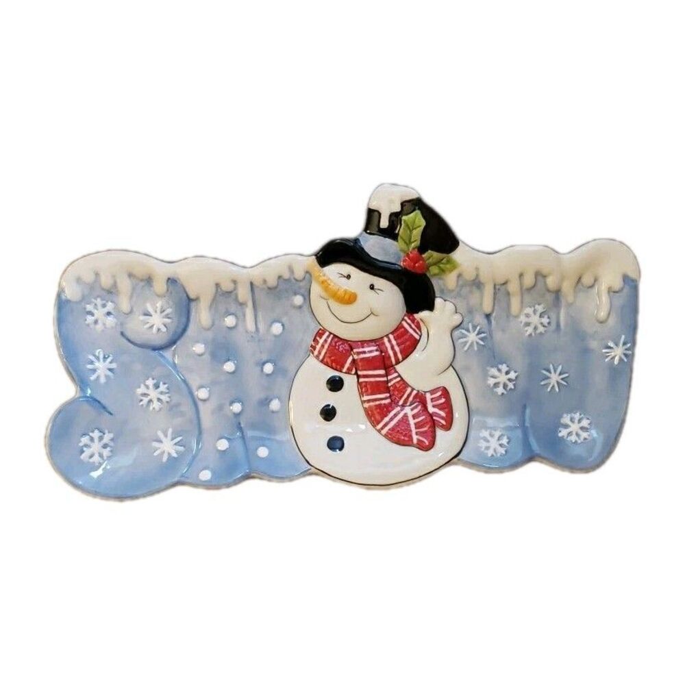 Fitz and Floyd Snack Therapy Snow Snowman Tray Christmas Winter Decor 12"